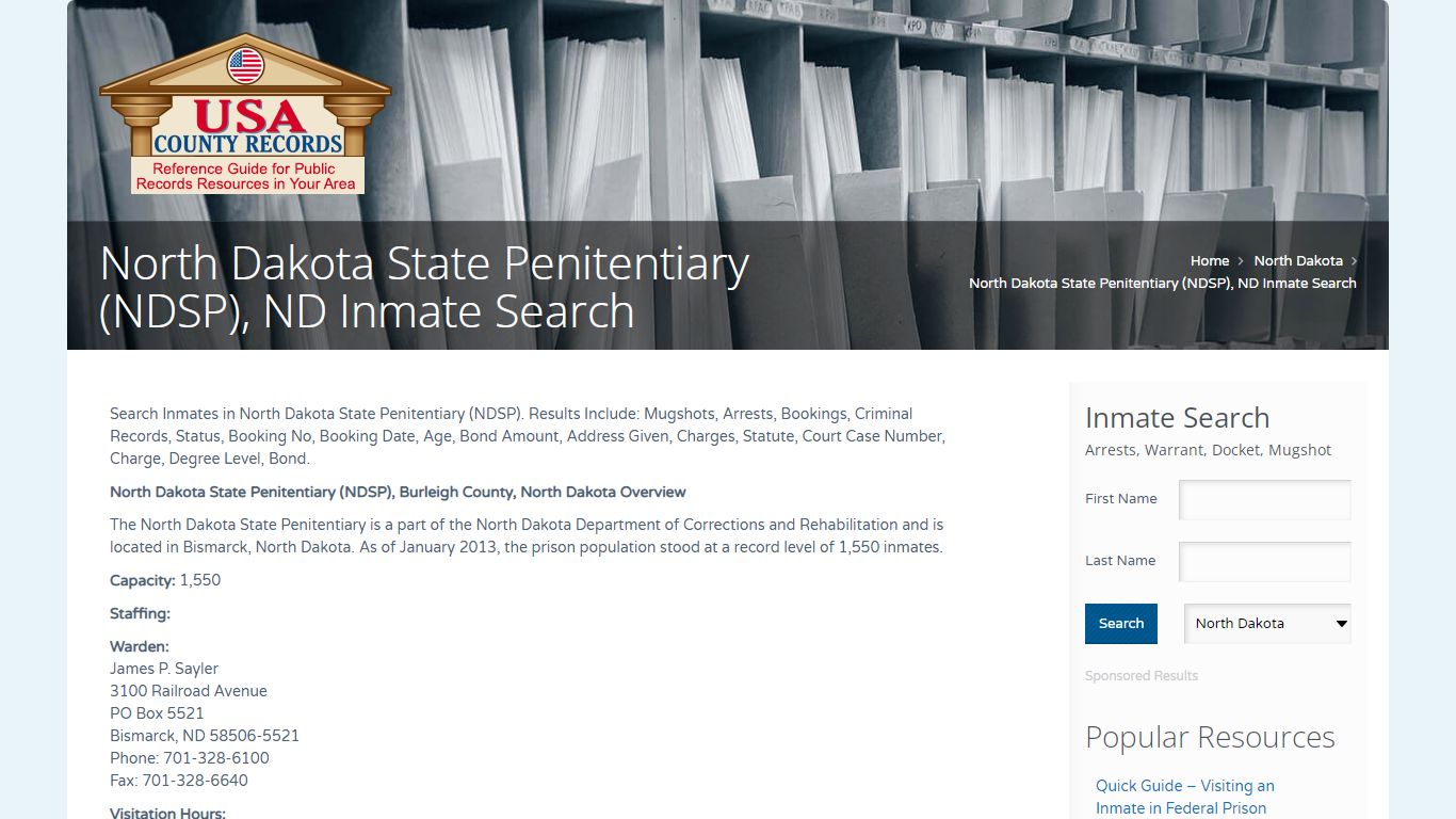North Dakota State Penitentiary (NDSP), ND Inmate Search ...